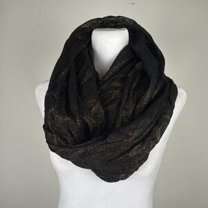 Express Infinity Black Gold Metallic Thread Rectangle Women's Scarf Large